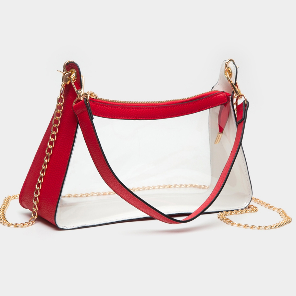 Red Clear Transparent Baguette Bag Purse Crossbody Casual Womens Accessory